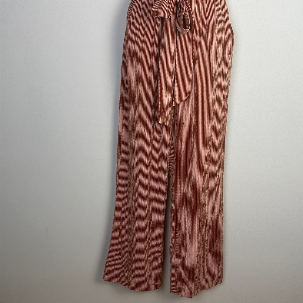 Anthropologie Eva Franco Ruffle Striped Jumpsuit in Terracotta Small Pockets - Picture 6 of 16